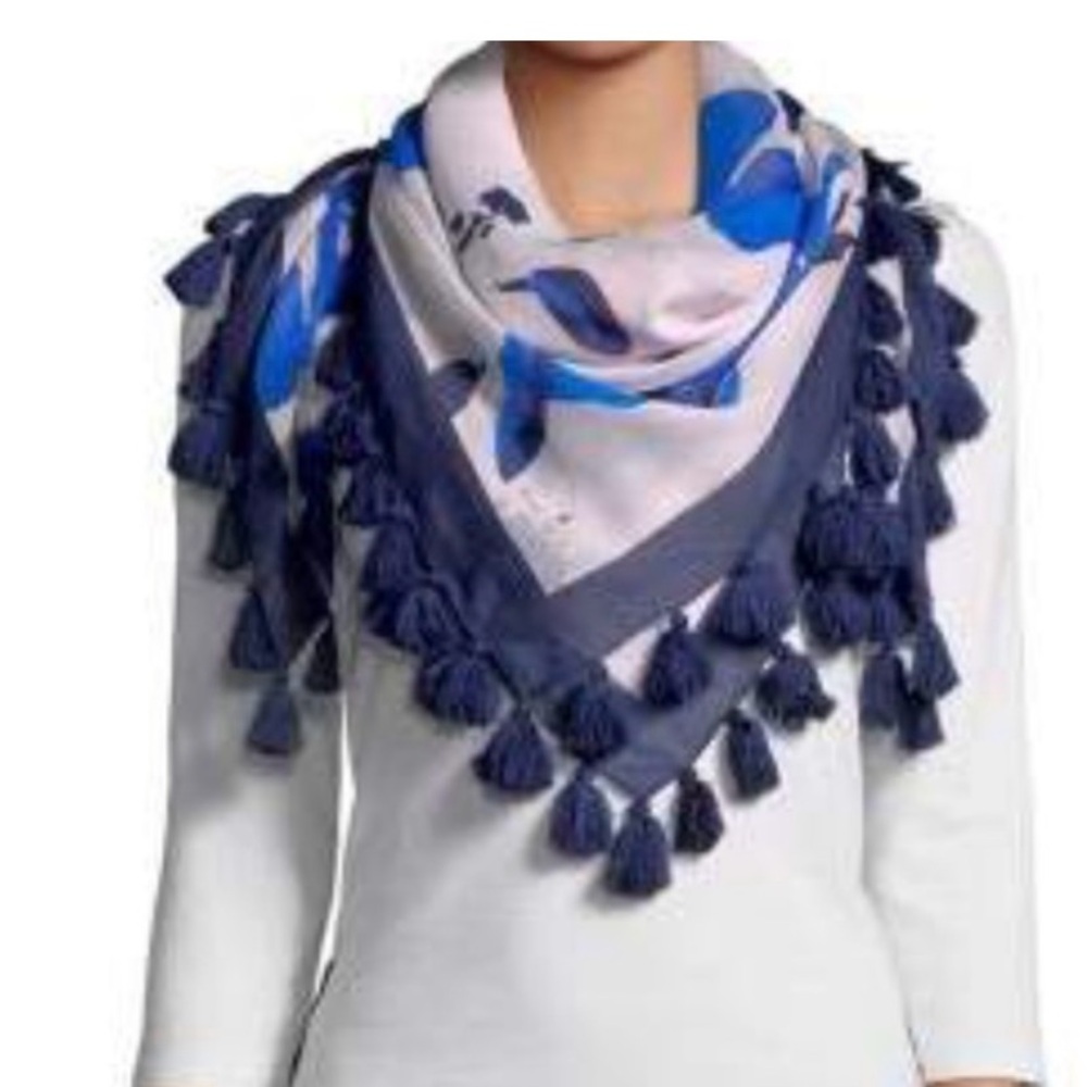 KATE SPADE NWT Blue and White Tassel Scarf
